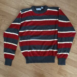 Men's Striped Sweater - Red, Gray, and Cream